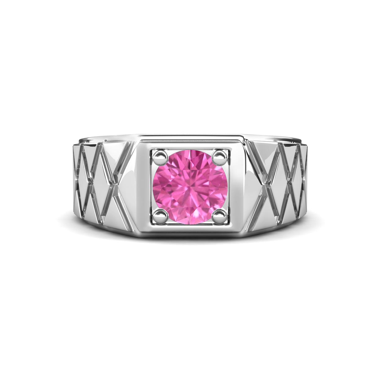 Jabari 1.10 ct Pink Sapphire (6.00 mm) Criss Cross Design Shank Solitaire Men Band (9.5 mm) 